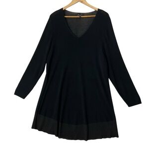 EILEEN FISHER Woman sz 2X Long Sleeve Mini Dress V Neck Black +